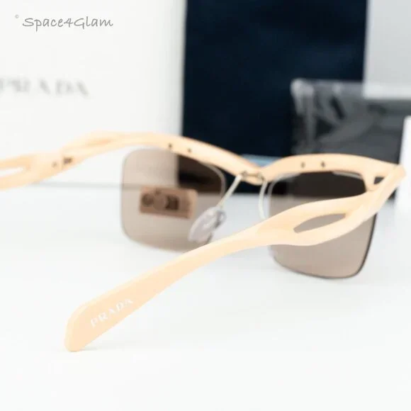 BRAND NEW Prada PRA15S 18Q4I2 Peach Brown Rectangle Unisex Sunglasses 0PR A15S Prada PR A15S Sunglasses 18Q4I2 Peach - eye-oo.com main image 4
